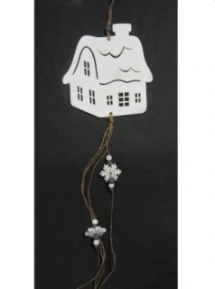 HY-3292 ZÁVĚS DŘEVO DOMEK BÍLÝ (12,5cm), 1ks