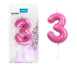 SVÍČKA č. 3 BALÓNEK RŮŽOVÁ LUMA