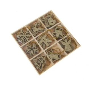 DŘEVĚNÉ OZDOBY, ZLATÉ, 13x13x1,5 cm, 1ks
