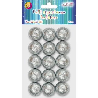 POLYSTYREN KULIČKY GLITTER STŘÍBRNÉ 30 mm 15 ks