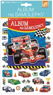 ALBUM NA SAMOLEPKY HOLOGRAM 45 SAMOLEPEK 16x29 cm ZÁVODNÍ AUTA