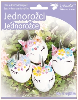 SADA K DEKOROVÁNÍ 4 ks VAJÍČEK JEDNOROŽCI
