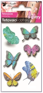 TETOVACÍ OBTISKY S GLITRY 10,5 x 6 cm MOTÝLI