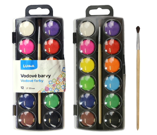 BARVY VODOVÉ SE ŠTĚTCEM 12 BAREV, 23 MM LUMA
